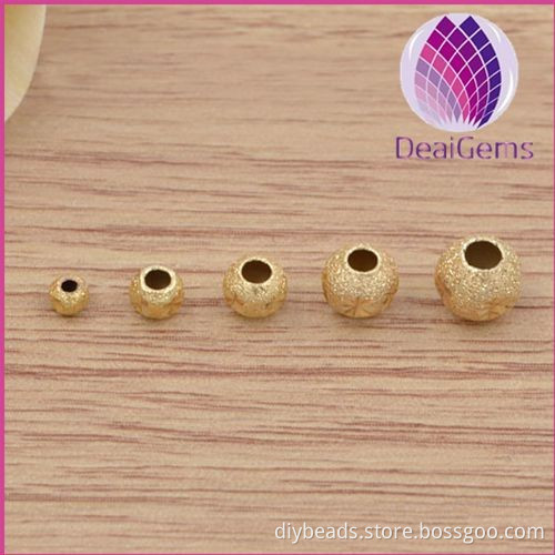 5MM Round Silver Beads with 2MM Hole,Plated 18K Gold Matte Beads